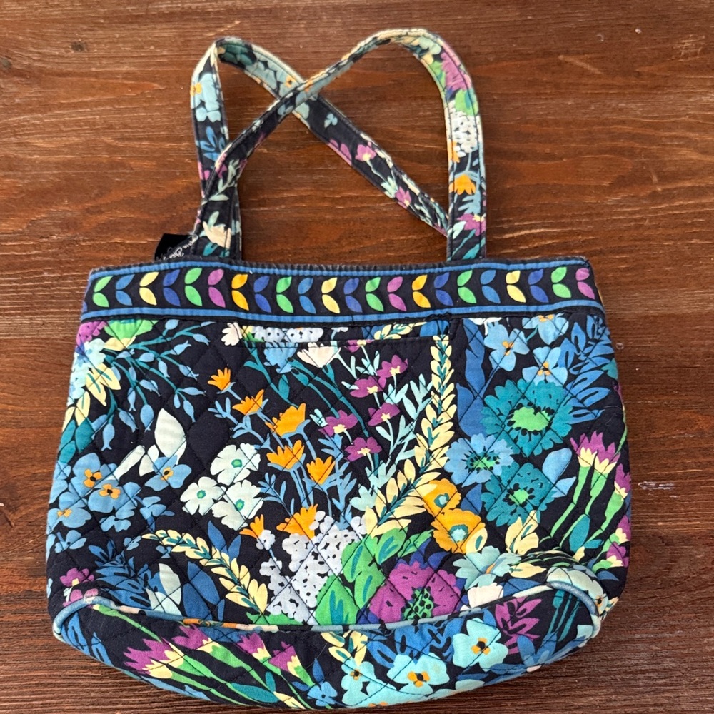 Vera Bradley Black Floral Quilted Tote with Multicolor Blossoms